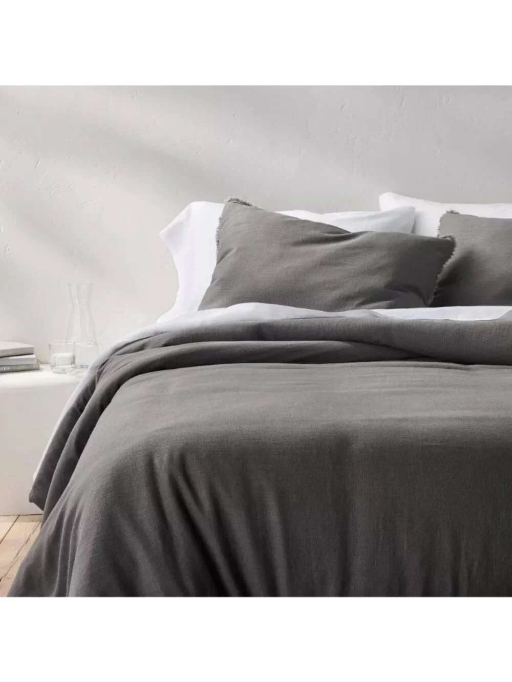 Casaluna Queen Size Heavyweight Linen Blend Comforter Dark Gray Sateen Backing